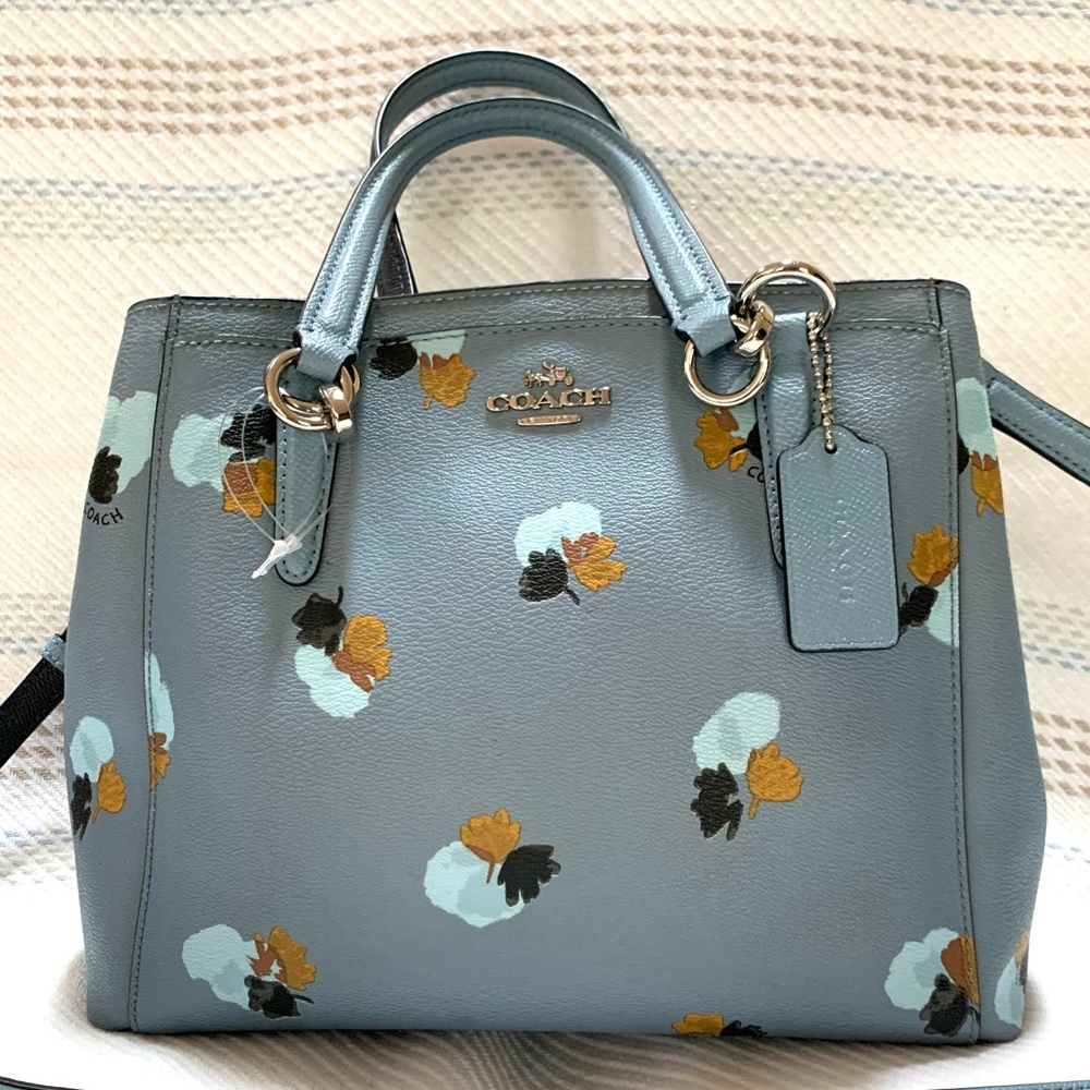 Coach Minetta Multi Compartment Floral Satchel/Crossbody Dusty Light Blue Bag